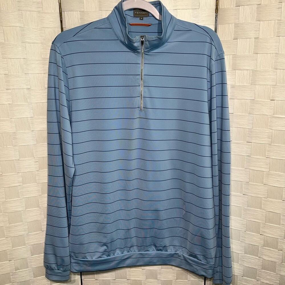 Fennec Men’s 1/4 Zip Golf Pullover Size Medium Blue Stripes Lightweight